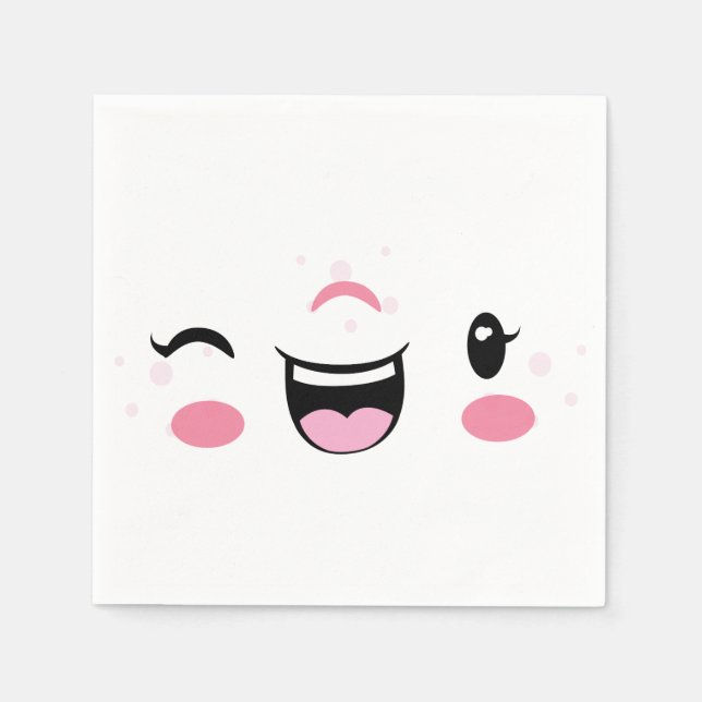 Serviette En Papier Serviettes Kawaii Visage rose Souriant (Devant)