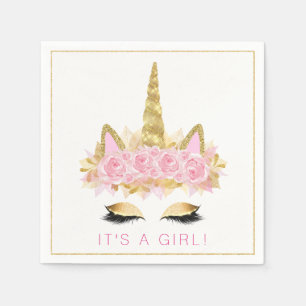 Serviette En Papier Serviettes Licorne Baby Shower Rose Or Visage de L