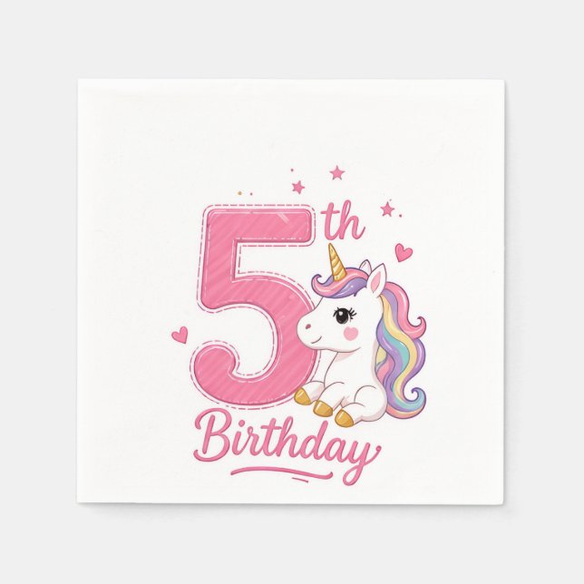 Serviette En Papier Serviettes Licorne pour 5e Anniversaire (Devant)