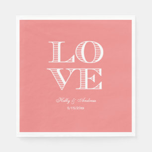 Serviette En Papier Serviettes LOVE Corail Clair, Blanc