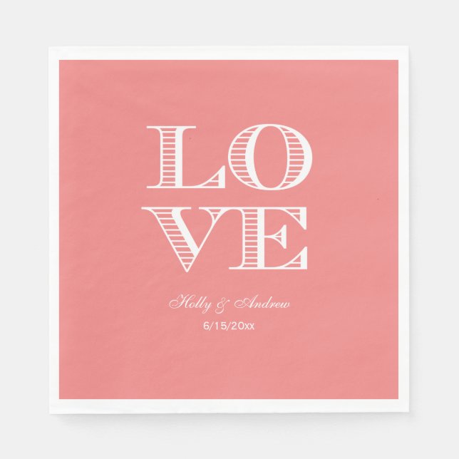 Serviette En Papier Serviettes LOVE Corail Clair, Blanc (Devant)