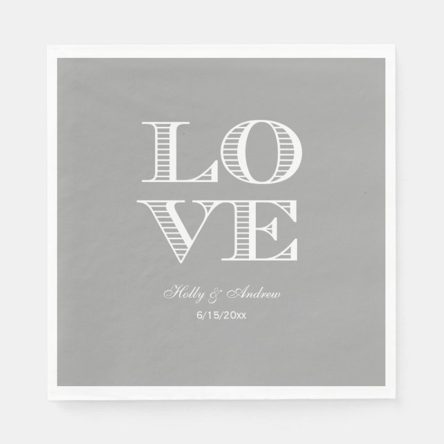 Serviette En Papier Serviettes LOVE Gris foncé, Blanc (Devant)