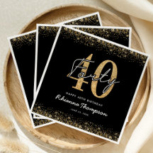 Serviettes Luxe Noir Or 40e Anniversaire