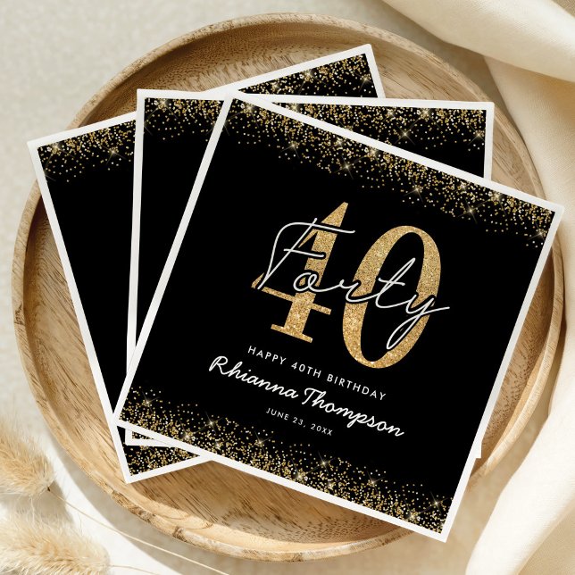 Serviette En Papier Serviettes Luxe Noir Or 40e Anniversaire (Créateur téléchargé)