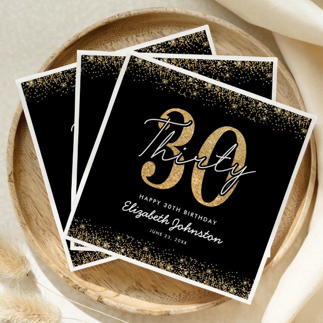 Serviette En Papier Serviettes Luxeuses Noir & Or pour les 30 ans (Créateur téléchargé)
