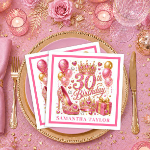 Serviette En Papier Serviettes Magenta Rose Or Confetti 30ème Annivers