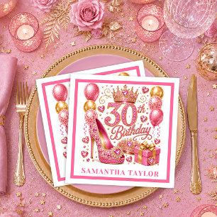 Serviette En Papier Serviettes Magenta Rose Or Pailleté 30e Anniversai