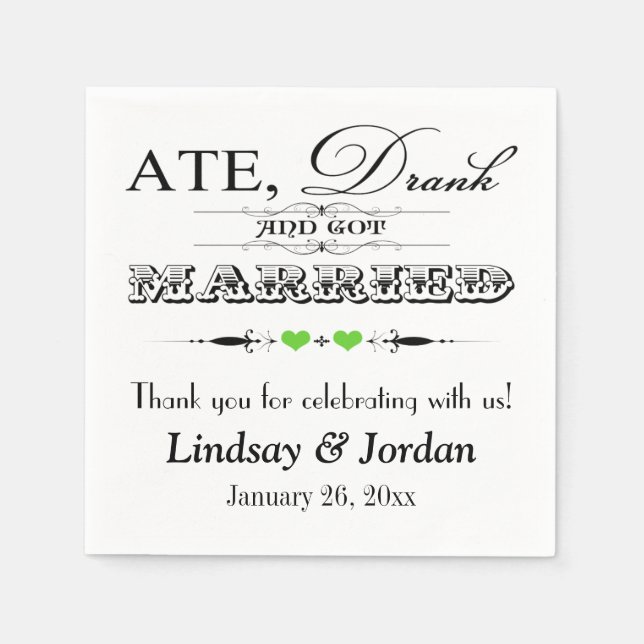 Serviette En Papier Serviettes Mariage Coeurs et manuscrits de citron  (Devant)