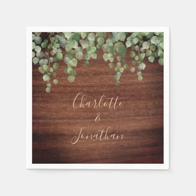 Serviette En Papier Serviettes Mariage en bois rustique Eucalyptus ver (Devant)