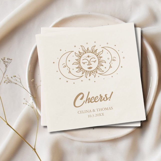 Serviette En Papier Serviettes Mariage en or céleste de lune personnal (Personalized Moon Celestial Gold Wedding Napkins
)