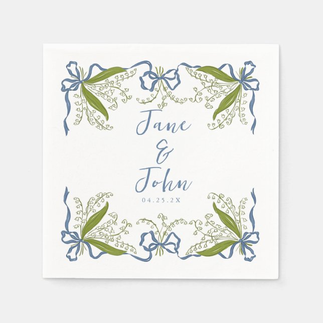 Serviette En Papier Serviettes Mariage Floral Français Personnalisées (Devant)