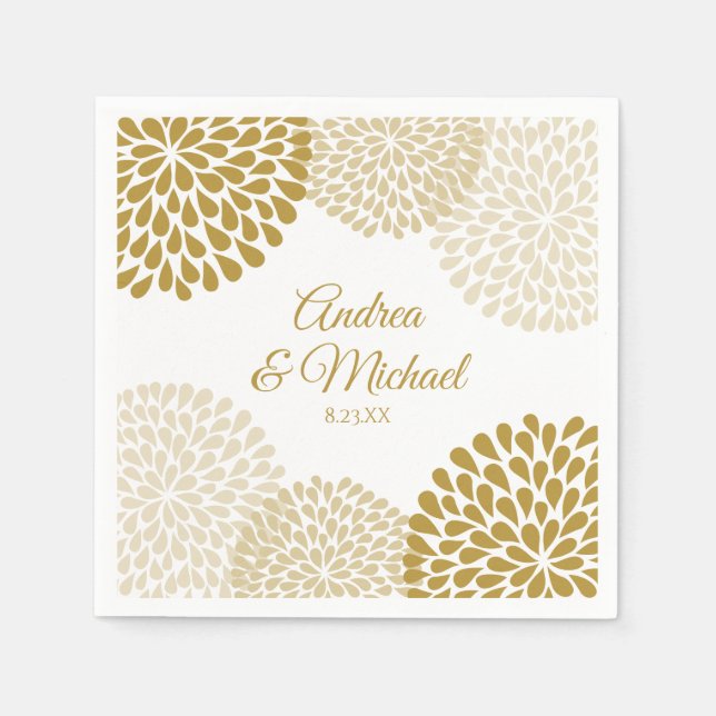 Serviette En Papier Serviettes Mariage Floral Gold & Champagne (Devant)