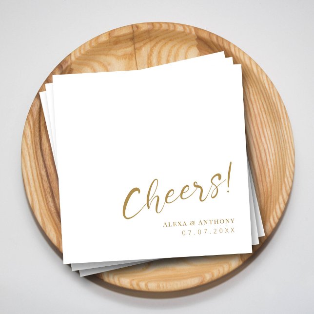 Serviette En Papier Serviettes Mariage Gold & White personnalisées - À (Cheers to Love and Happiness  Modern Gold Wedding Napkins)