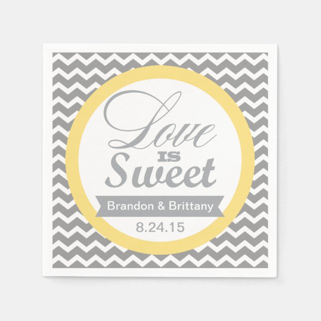 Serviette En Papier Serviettes Mariage Jaune et Gris Chevron (Devant)