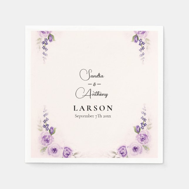 Serviette En Papier Serviettes Mariage Lavande et Rose Blush (Devant)