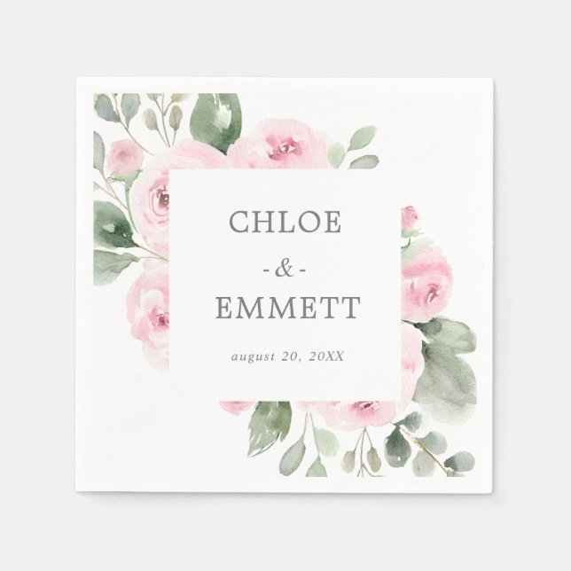 Serviette En Papier Serviettes Mariage rose Rose Floral Eucalyptus (Devant)