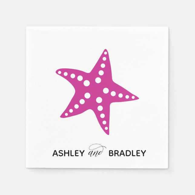 Serviette En Papier Serviettes Mariage Starfish, Plage, Rose Fuchsia (Devant)