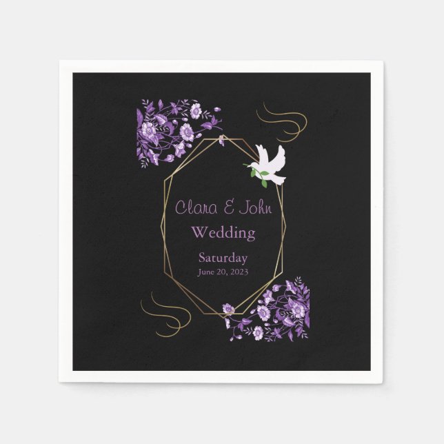 Serviette En Papier Serviettes Mariage violet et noir (Devant)