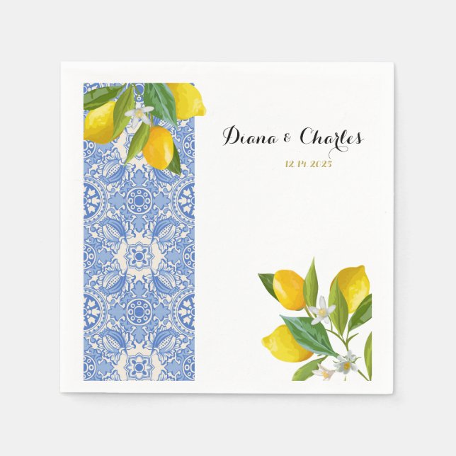 Serviette En Papier Serviettes mariages Carrelage italien avec citrons (Devant)