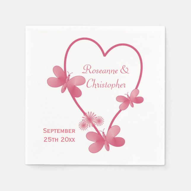 Serviette En Papier Serviettes mariages Coeur Rose Et Papillons (Devant)