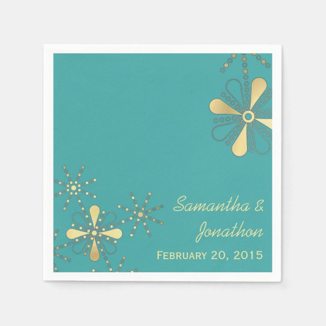 Serviette En Papier Serviettes Mariages d'inspiration Turquoise et Gol (Devant)