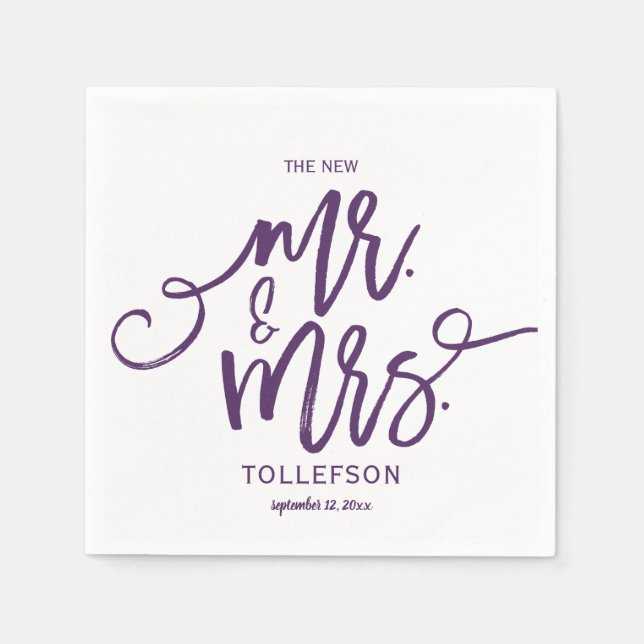 Serviette En Papier Serviettes Mariages modernes | Script de brosse (p (Devant)