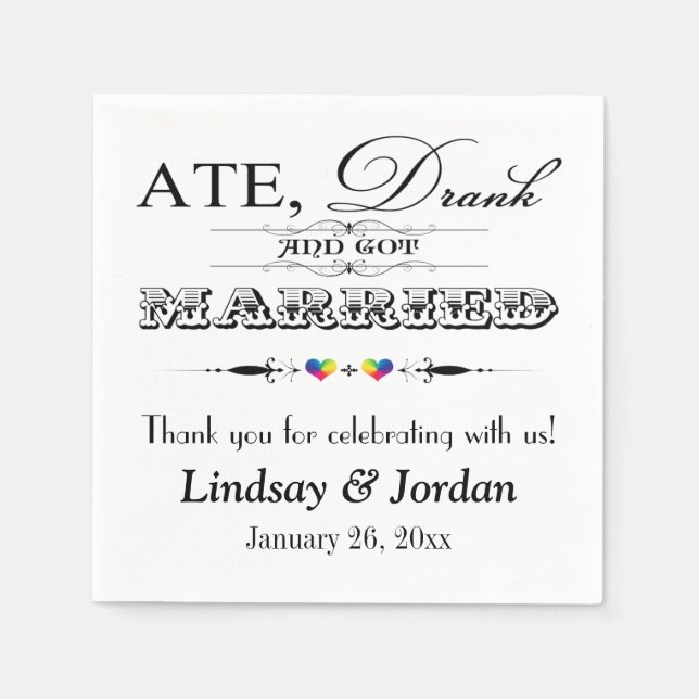 Serviette En Papier Serviettes Mariages Rainbow Hearts et Scrolls (Devant)