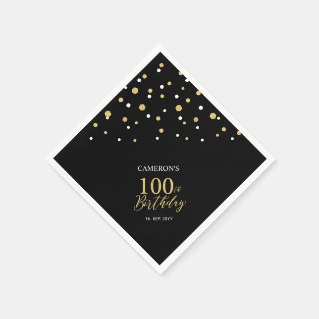 Serviette En Papier Serviettes modernes Gold & Black 100e fête d'anniv (Coin)