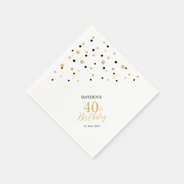 Serviette En Papier Serviettes modernes Gold & Black 40th Birthday Par (Coin)