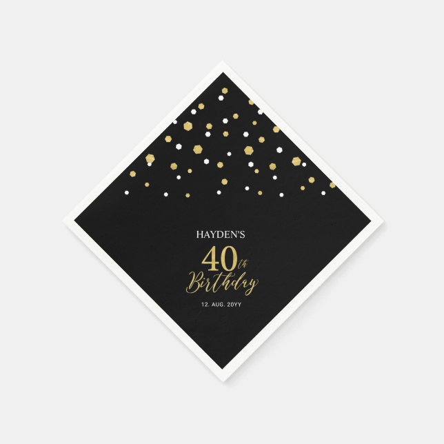 Serviette En Papier Serviettes modernes Gold & Black 40th Birthday Par (Coin)