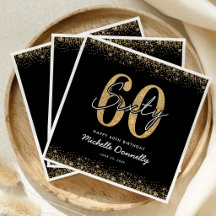 Serviettes Modernes Or Noir pour les 60 ans