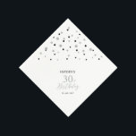 Serviette En Papier Serviettes modernes Silver & Black 30th Birthday P<br><div class="desc">Cette serviette en papier personnalisée ajoutera des détails élégants à votre journée spéciale. Ce design présente des confettis hexagones modernes en argent et noir avec du texte personnalisé. Parfait pour une fête de 30e anniversaire sur le thème argenté moderne. Des invitations et des fournitures de fête correspondants sont disponibles dans...</div>