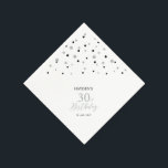 Serviette En Papier Serviettes modernes Silver & Black 30th Birthday P<br><div class="desc">Cette serviette en papier personnalisée ajoutera des détails élégants à votre journée spéciale. Ce design présente des confettis hexagones modernes en argent et noir avec du texte personnalisé. Parfait pour une fête de 30e anniversaire sur le thème argenté moderne. Des invitations et des fournitures de fête correspondants sont disponibles dans...</div>