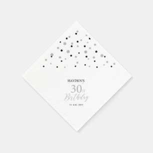 Serviette En Papier Serviettes modernes Silver & Black 30th Birthday P