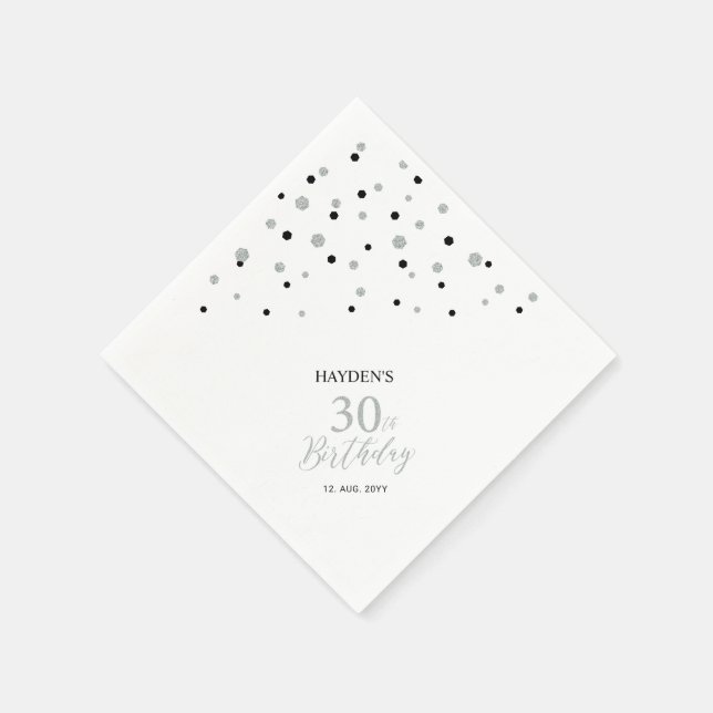 Serviette En Papier Serviettes modernes Silver & Black 30th Birthday P (Coin)