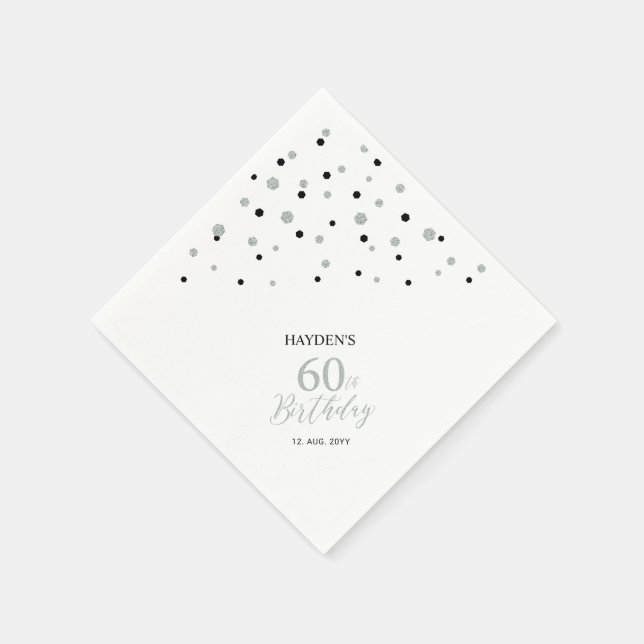 Serviette En Papier Serviettes modernes Silver & Black 60th Birthday P (Coin)