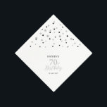 Serviette En Papier Serviettes modernes Silver & Black 70th Birthday P<br><div class="desc">Cette serviette en papier personnalisée ajoutera des détails élégants à votre journée spéciale. Ce design présente des confettis hexagones modernes en argent et noir avec du texte personnalisé. Parfait pour une fête de 70e anniversaire sur le thème argenté moderne. Des invitations et des fournitures de fête correspondants sont disponibles dans...</div>
