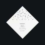 Serviette En Papier Serviettes modernes Silver & Black 80th Birthday P<br><div class="desc">Cette serviette en papier personnalisée ajoutera des détails élégants à votre journée spéciale. Ce design présente des confettis hexagones modernes en argent et noir avec du texte personnalisé. Parfait pour une fête de 80e anniversaire sur le thème argent moderne. Des invitations et des fournitures de fête correspondants sont disponibles dans...</div>
