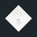 Serviette En Papier Serviettes modernes Silver & Black 90th Birthday P<br><div class="desc">Cette serviette en papier personnalisée ajoutera des détails élégants à votre journée spéciale. Ce design présente des confettis hexagones modernes en argent et noir avec du texte personnalisé. Parfait pour une fête de 90e anniversaire sur le thème argenté moderne. Des invitations et des fournitures de fête correspondants sont disponibles dans...</div>