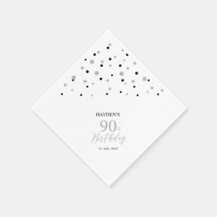 Serviette En Papier Serviettes modernes Silver & Black 90th Birthday P