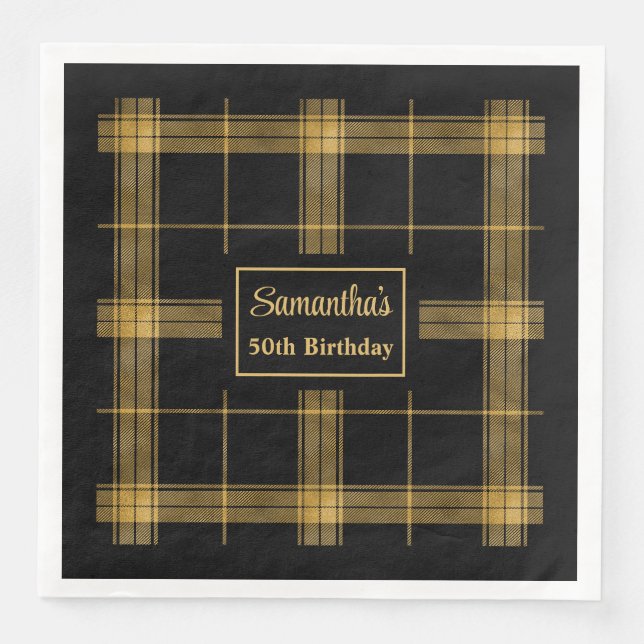 Serviette En Papier Serviettes Monogram Luxe Noir Or Accent de Mariage (Devant)