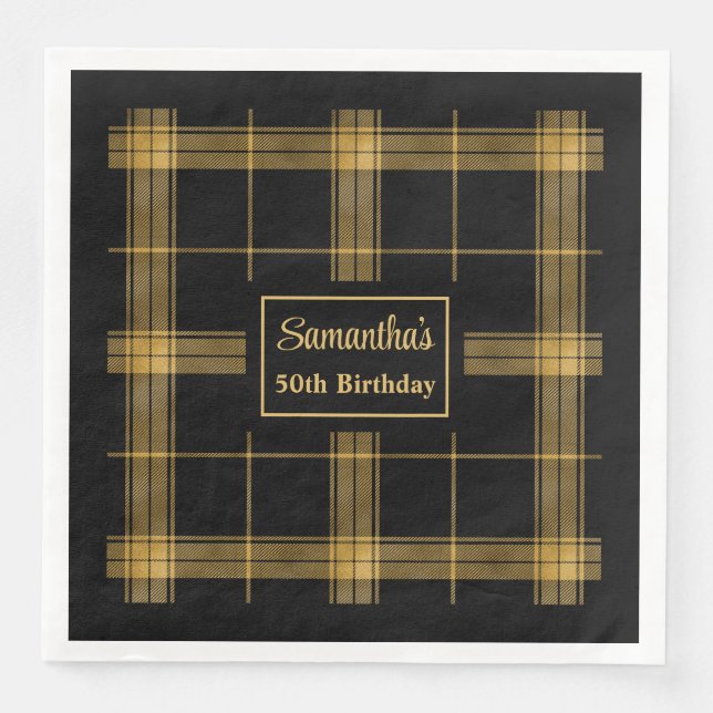 Serviette En Papier Serviettes Monogramme Luxe Noir Or Accent de Maria (Devant)