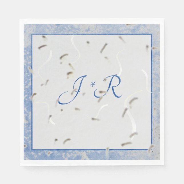 Serviette En Papier Serviettes monogrammes en marbre bleu et gris (Devant)