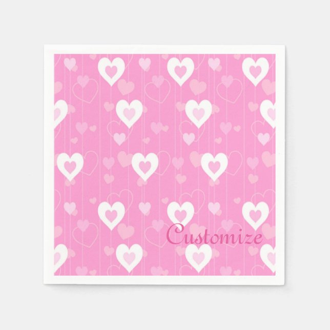 Serviette En Papier Serviettes Motif de Coeurs Rose et Blanc (Devant)
