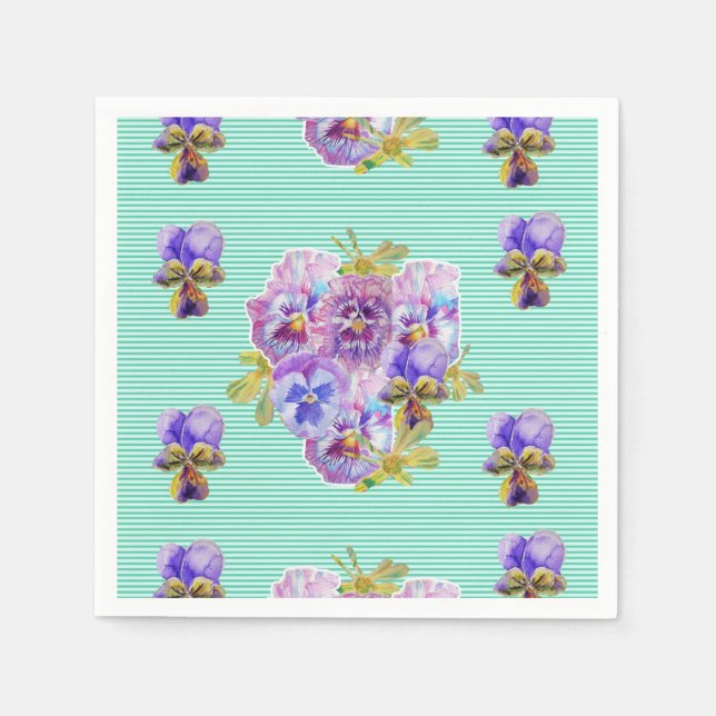 Serviette En Papier Serviettes napkins florales turquoise shabby chic (Devant)
