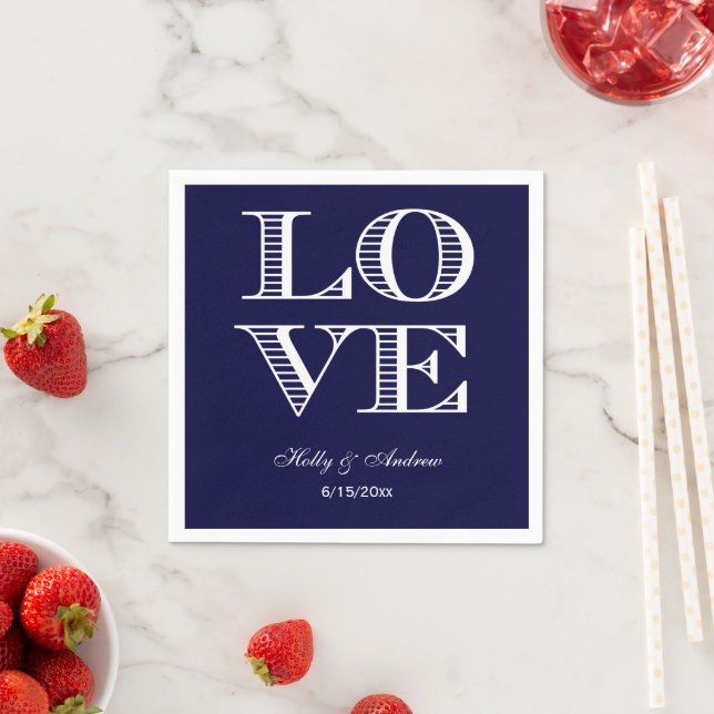 Serviette En Papier Serviettes Navy Blue Blanc LOVE (En situation)