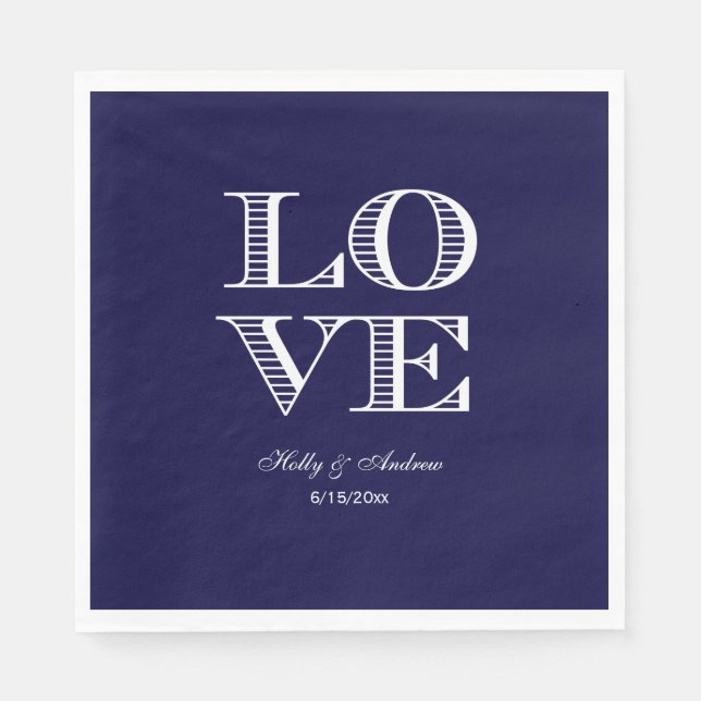 Serviette En Papier Serviettes Navy Blue Blanc LOVE (Devant)