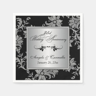 Serviette En Papier Serviettes noires, 25e anniversaire de Mariage en