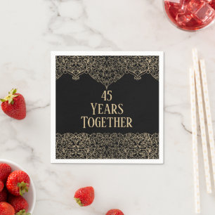 Serviette En Papier Serviettes noires avec dentelle dorée pour 45e ann