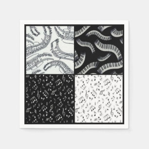 Serviette En Papier Serviettes noires et blanches de motif de notes de